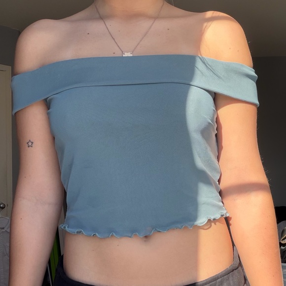 Motel Rocks Tops - Motel Rocks Slate Off-Shoulder Mesh Crop Top | Size M